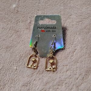 Handmade cute little fairy tale flower earring with rhinestone